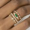 Huitan s/Set Lady Ring with Shiny Green CZ Aesthetic Accessories for Wedding Party Gold Color/CopperColor Trendy Jewelry