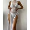 Women S Solid Color Three Piece Bikini Cover Up Beach Dress Set