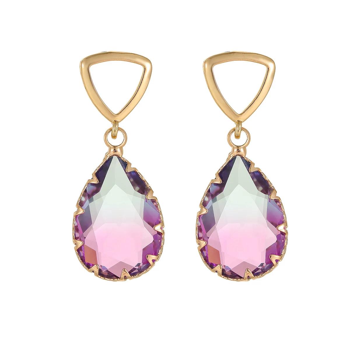 

Fashion Water Drop Glass Tourmaline Dangle Earrings for Women Luxury Vintage Gold Plated Ear Elegant Chandelier Pendant золотий