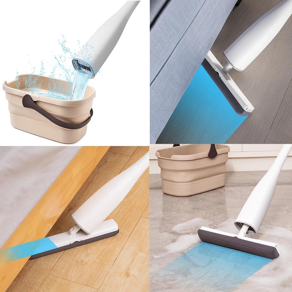 Flat Mop Mop with Foldable Bucket Free Hand Washing Lazy Mop Squeeze Mop for Wooden Floor Mop Household Cleaning Tool