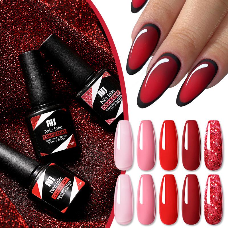 Nee Jolie Glitter Gel Nail Polish Set Base Top Coat Long Lasting Shiny Manicure Kit