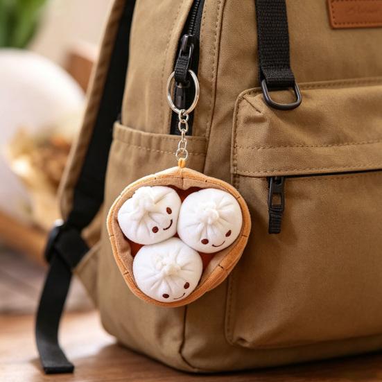 Weiche Dampfbrötchen Plüsch Schlüsselanhänger Niedliches Baozi Knödel Stofftier für Taschen Rucksäcke Kuschelige Mini Kissen Entzückendes Geburtstagsgeschenk für Kinder Essensliebhaber