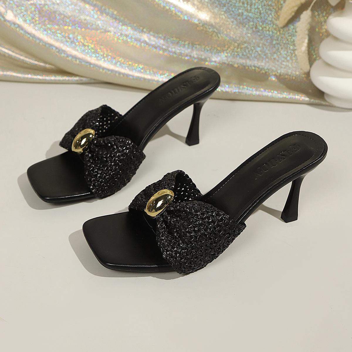 High-heeled Flip-flops, Women s Low-heeled Square-toe Shoes, Large Size Shoes, Sandals 36 чёрный