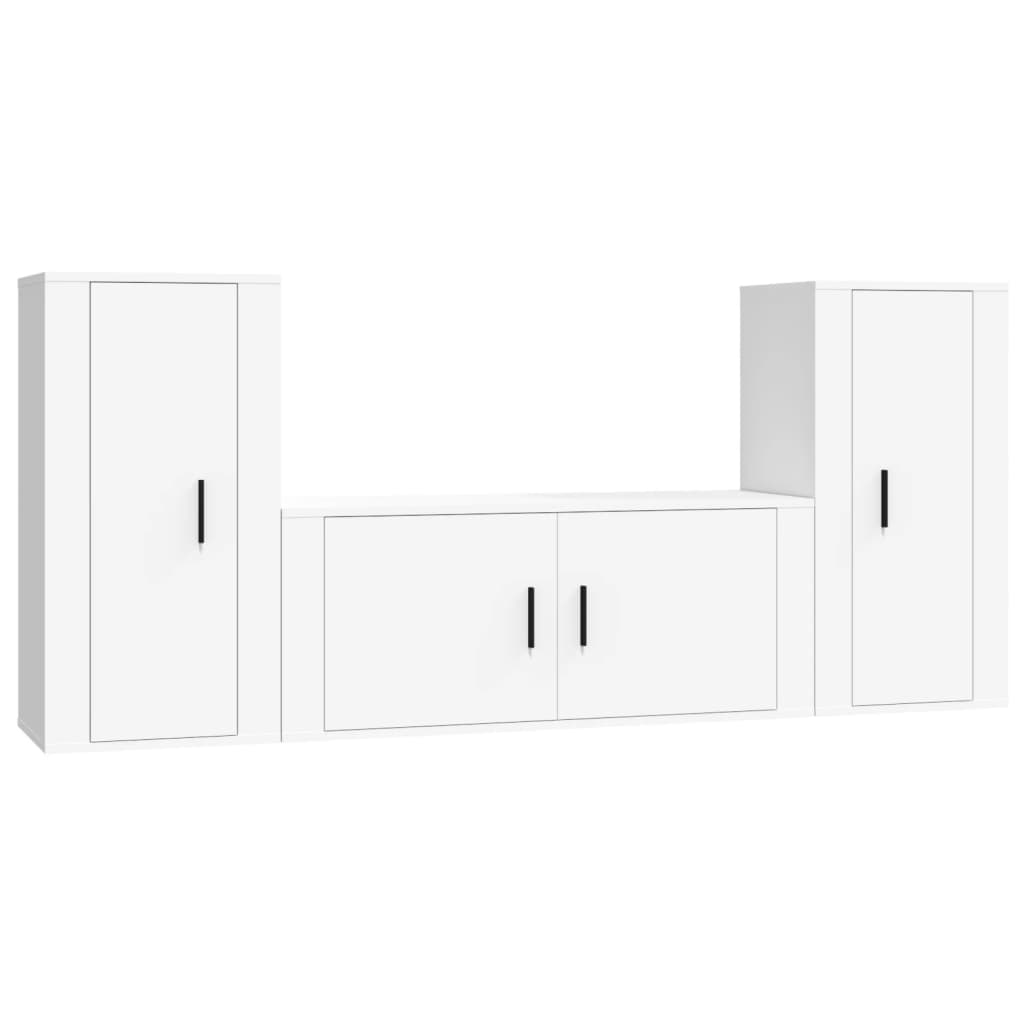 3 Piece TV Cabinet Set White Particleboard