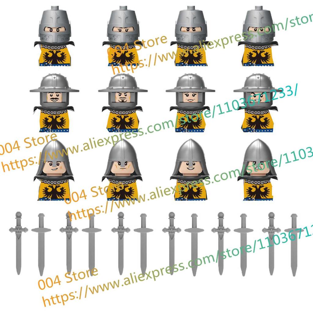 N501U-504U Medieval Castle Knight Building Blocks Figures Four Side UV Printing King Warhorse Weapons Accessories Toys Kid Gifts