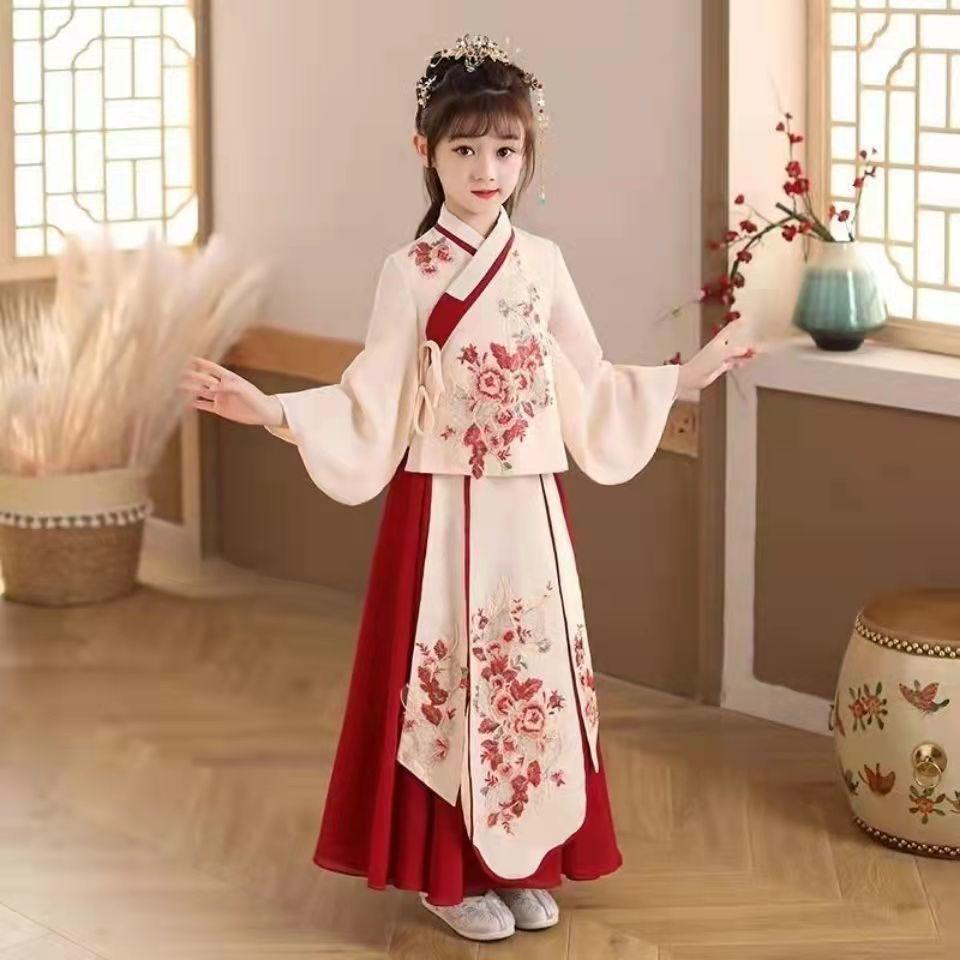 Girls' Hanfu Fairy Dress: Chinese Style Spring/Summer Ancient Costume with Princess Skirt for Children
