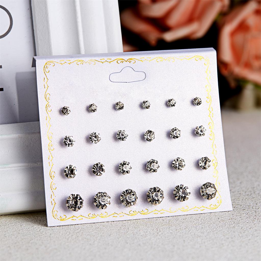 12Pairs/Set Colored Zircon Crystal Stud Earrings For Women Minimalist Geometric Imitation Pearl Round Bead Earring Trend Jewelry