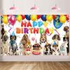 Buntes Hundeburtstagsparty-Hintergrundbanner - Strapazierfähige Polyesterfaser, „Happy Birthday“-Design, mit Ballons und Kuchen