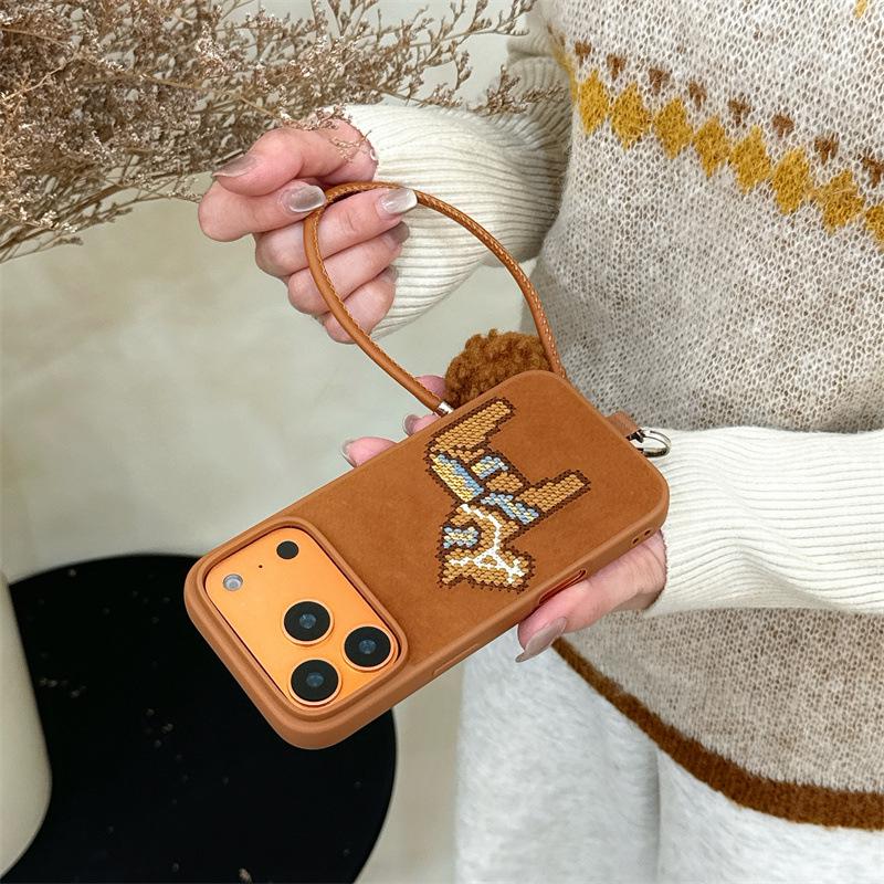 High-End Personalized Embroidered Pony Phone Case for iPhone 17/16 Pro Max/15/14 iPhone 14