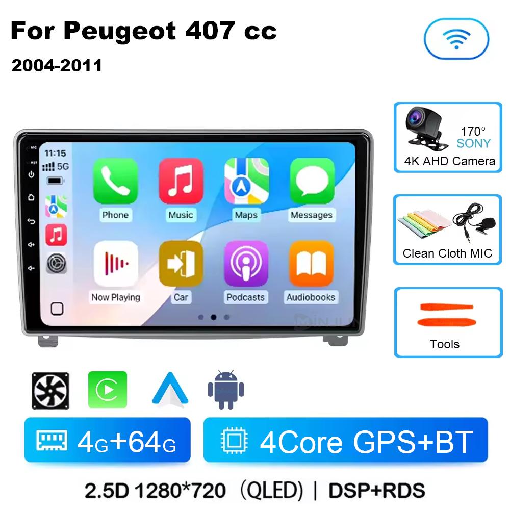 Android 14 Car Radio Player for Peugeot 407 Cc 407 Sw 2004 - 2011 Qualcomm Car Multimedia Stereo Radio GPS Carplay Touch Screen