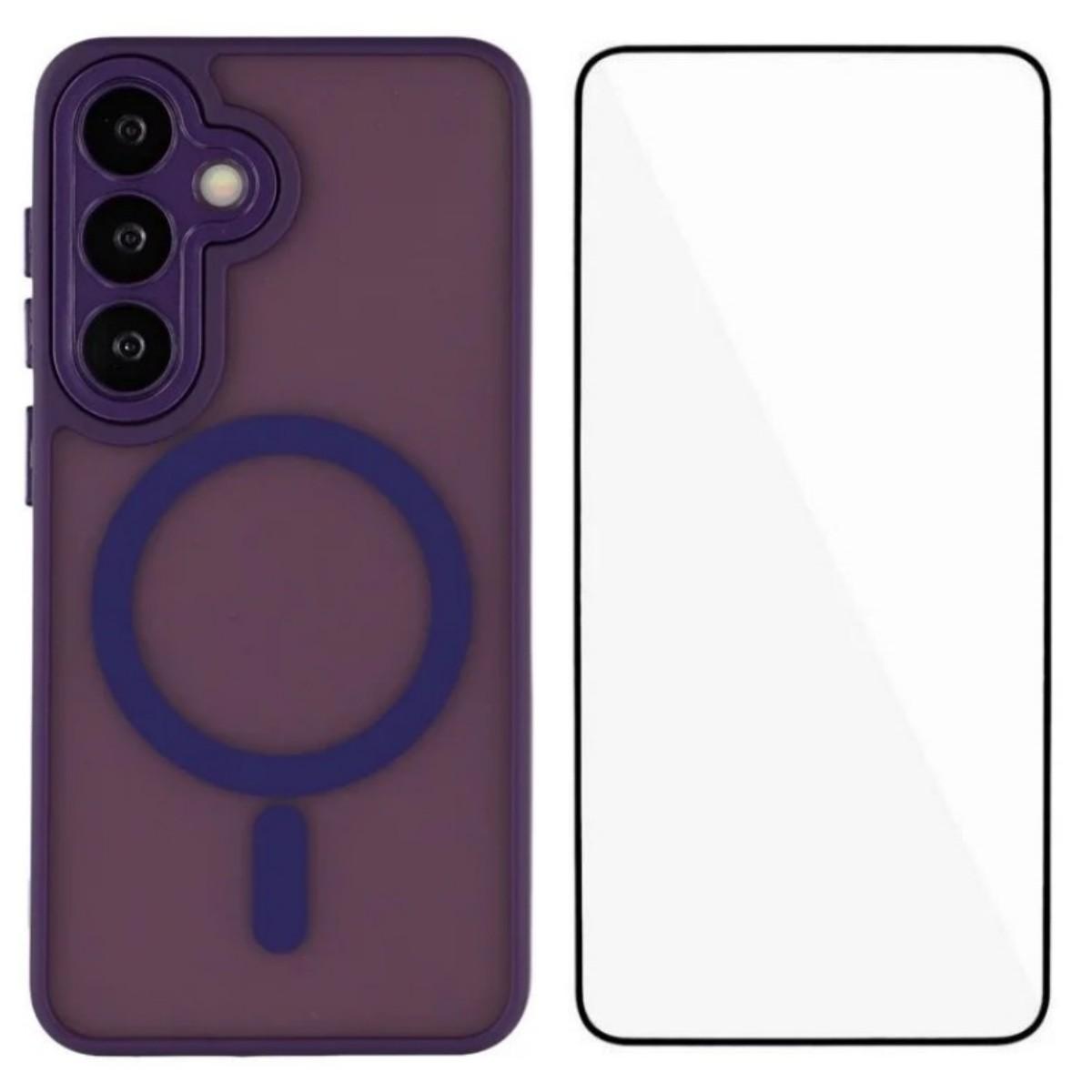 

For Samsung Galaxy S24 FE Case Compatible with MagSafe WANLONFENG QB Series PC TPU Phone Cover with Screen Film Purple