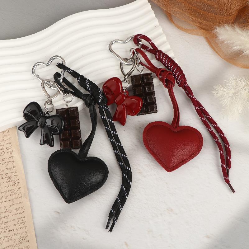 Fashionable Retro Bow Heart Bag Charm Y2K Ins Style Woven Rope Keychain Pendant Girly Trendy Car Key Holder Gifts