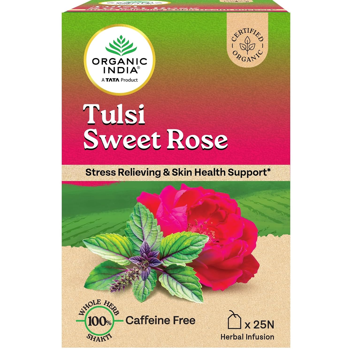 

Organic India Tulsi Sweet Rose Tea 25 Bags | Stress Relief, Radiant Skin, Antioxidant Herbal Infusion | Organic Tulsi Chamomile Rose Blend