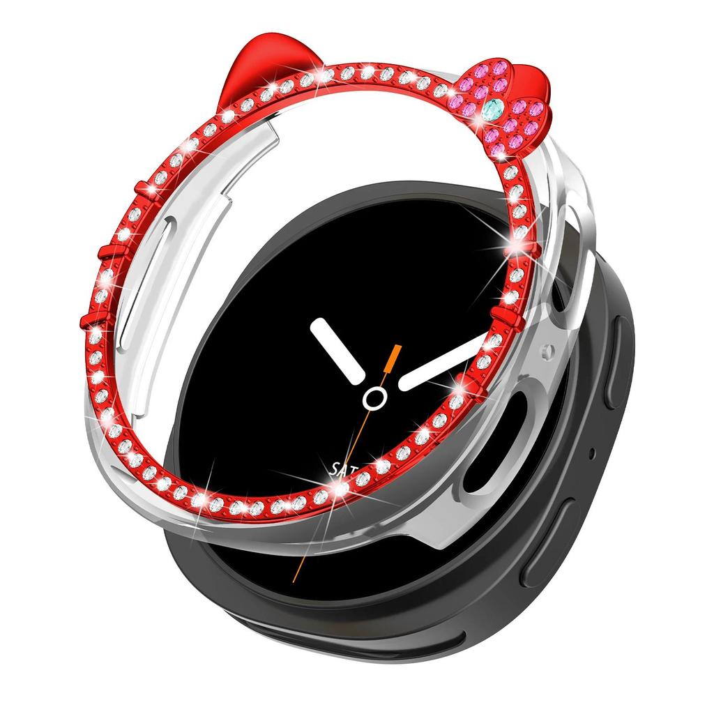 PC Case for Samsung Galaxy Watch 8 40mm 44mm Cute KITTY CAT Diamond Protector Hollow Accessories for woman Samsung watch8 Cover