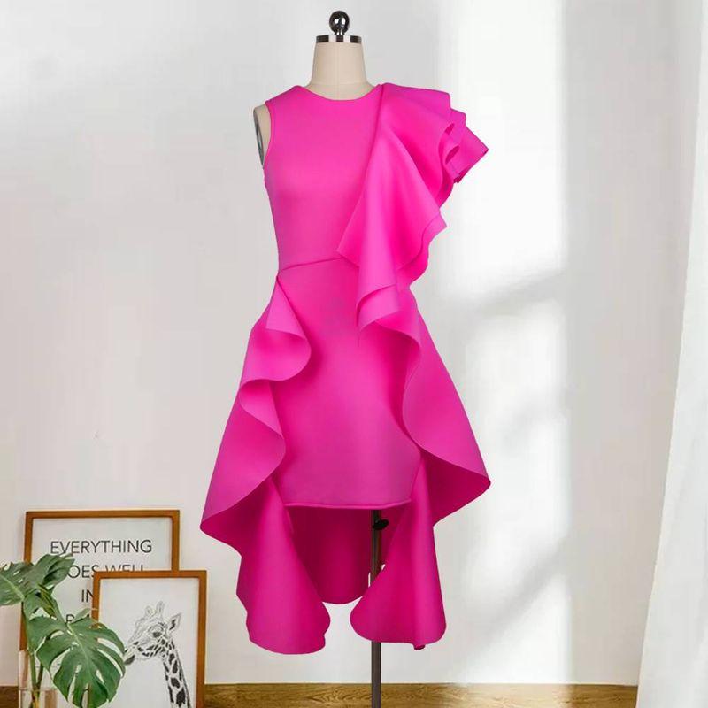 

Oversized Womens Dress with Ruffled Edges Covering the FLES Rose Red S