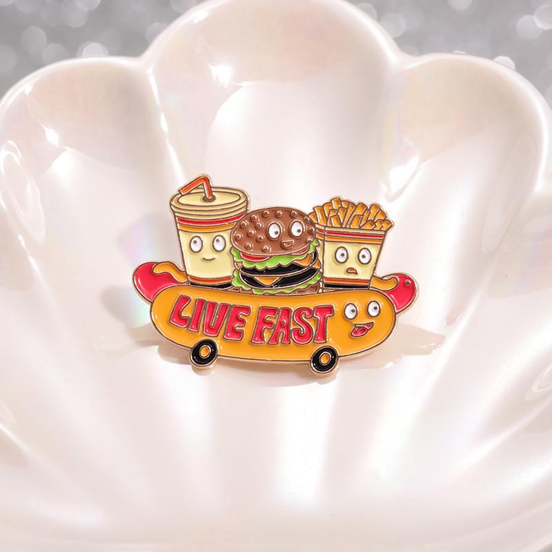 Distinctive Cartoon Food Brooch Stylishly Designed With Hamburger Fries And Hot Elements Dog