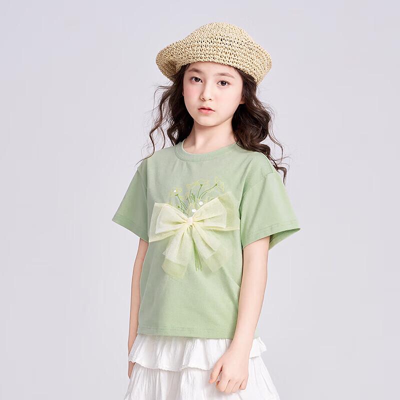 Desa Girls' Summer Mesh Bow Short Sleeve T-shirt