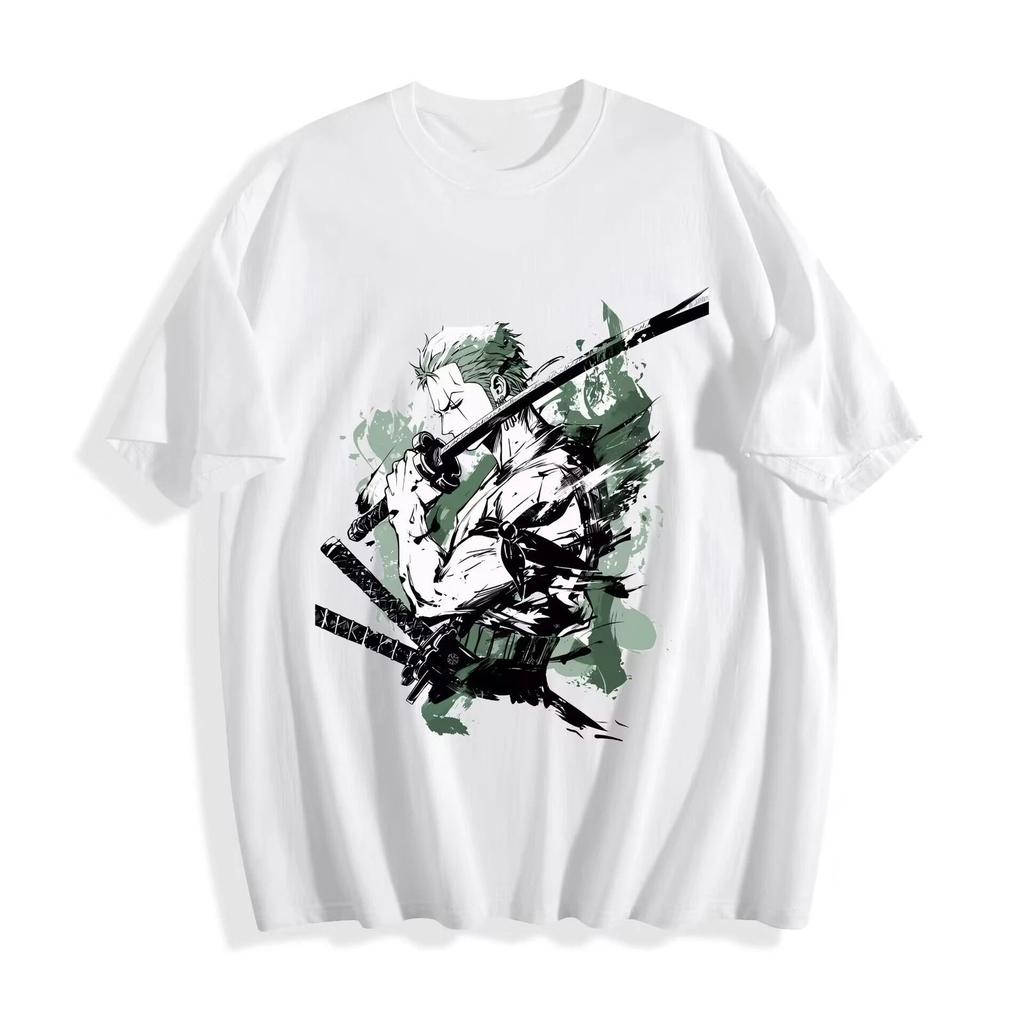 2026 New Year Zoro Anime T Shirt Ink Style GreenBlack Design Unisex Tee Unisexs Round Neck Short Sleeve