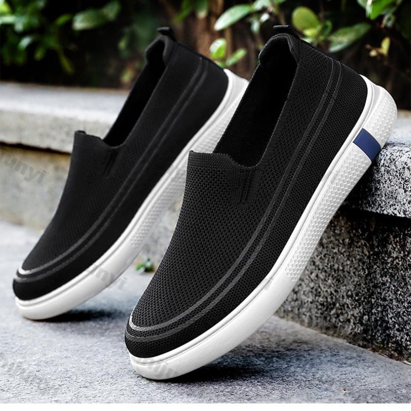 Fashion Men's Mesh Shoes Summer New Fly Weave Breathable Fashion Slip On Casual Flats Lightweight Comfortable Outdoor Vulcanized Shoes
