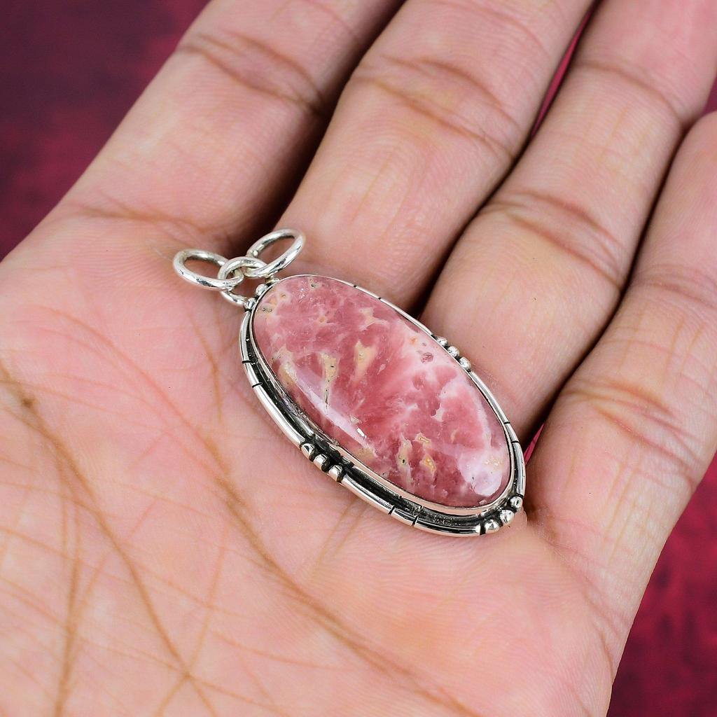 Rhodochrosite Jewelry, 925 Solid Sterling Silver Pendant, Handmade Gemstone Jewelry Pendant, For Memorial Day