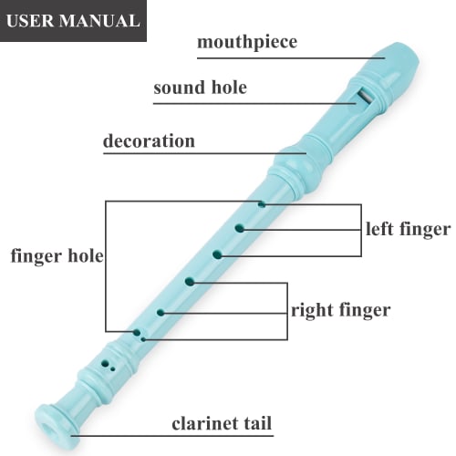 Jasenna Soprano Recorder, 8-Hole C Key, for Elementary School Students and Beginners, Includes Cleaning Stick, Fingering Chart, and Leather Storage Ba