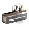 Bathroom Tissue Holder Wall Mounted with Cream Walnut Finish Shelf for Cup and Paper Towel Organizer Space Saving Design