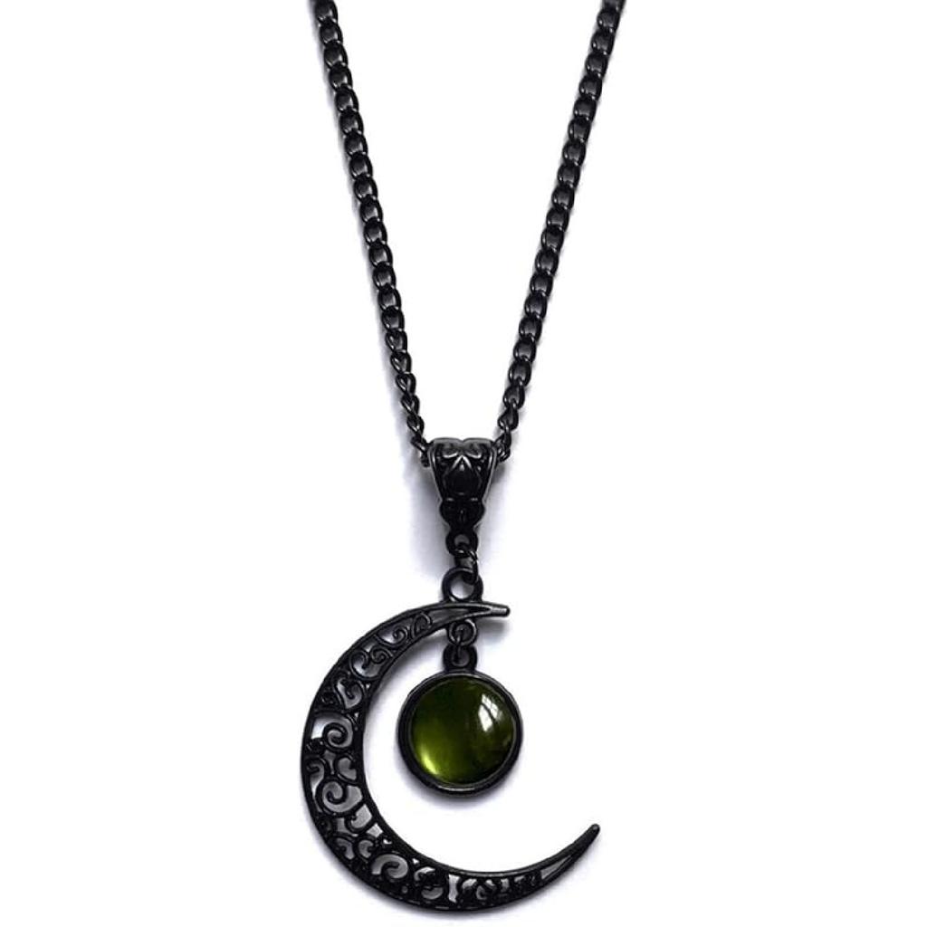 Rrdaily Gothic Moon Crystal Necklace Punk Style Moon Pendant  Crescent Necklace Dark Gothic Necklaces Costume Jewelry New Year Jewelry for Women