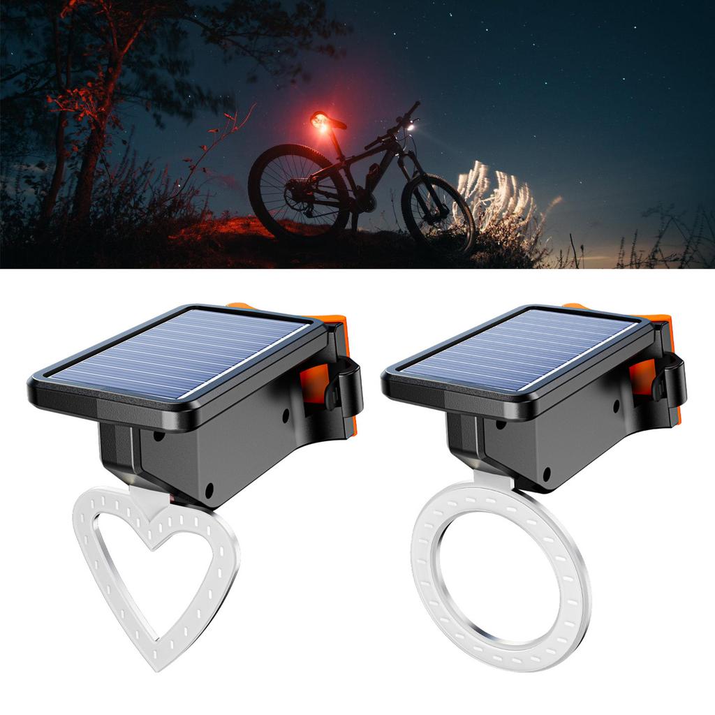 Rechargeable Solar Bicycle Rear Light Heart/Round Bike Taillight Mountain Bike Rear Light Cycling Safety Warning Lamp