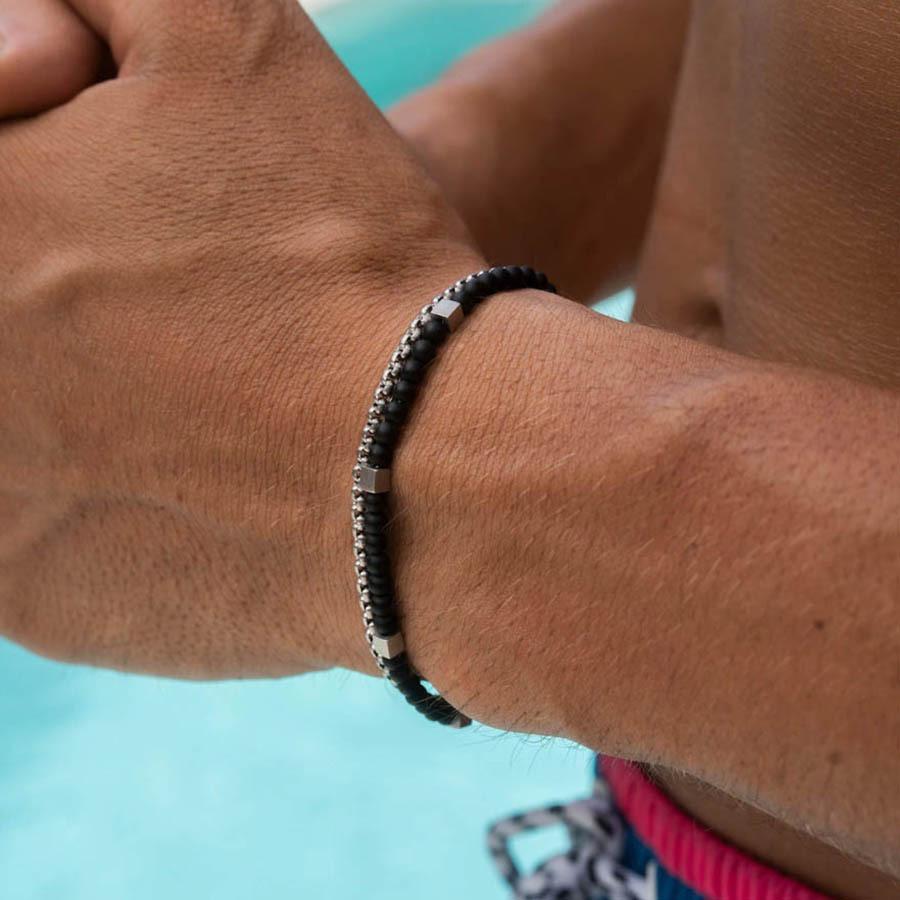 Fashion personalized volcanic stone black gallstone elastic bracelet combination multi-layer stacked beaded hip-hop chain bracelet set