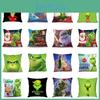 Fronha de Almofada de Natal Grinch Aconchegante Impressão 3D em Pele de Pêssego Super Macia Para Decoração Festiva de Sofá