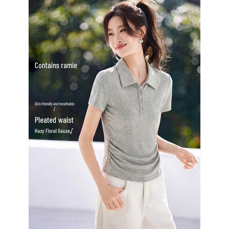 

Women s Casual Polo Collar Short Sleeve Top L
