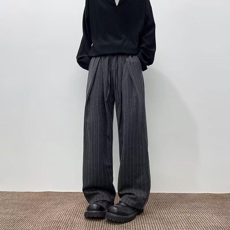 Men's Retro Slim Fit Striped Dress Pants - Casual, Loose, High Street Style for Spring and Autumn