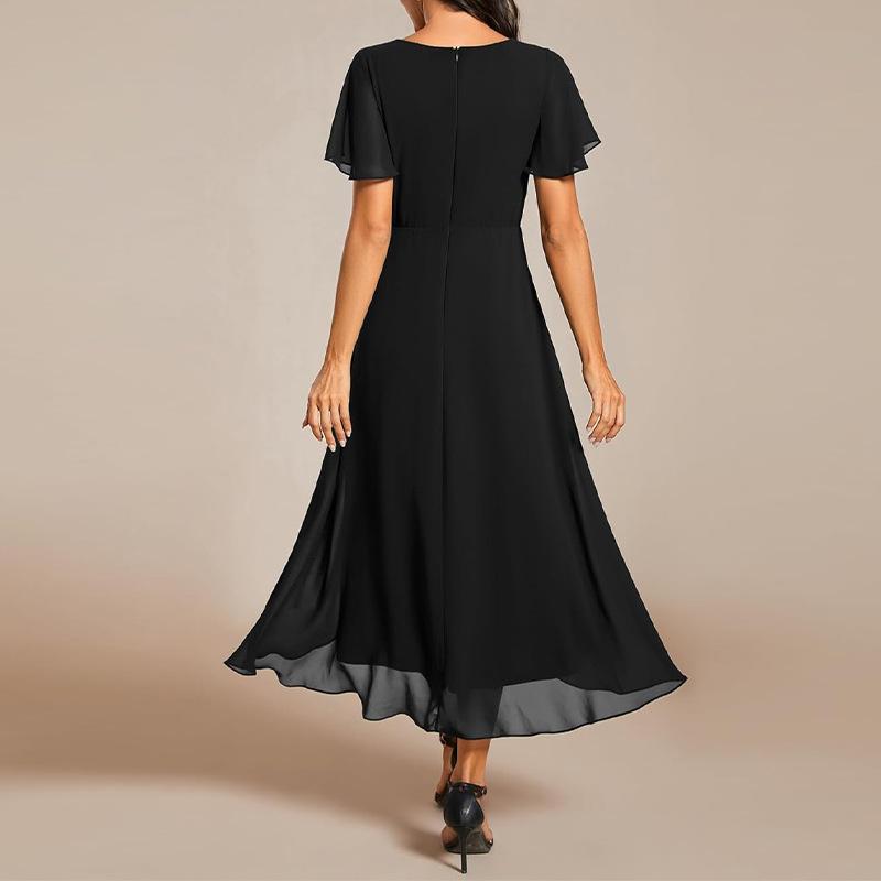Amazon Cross-border 2026 New Dress Chiffon Small Dress Bridesmaid Women's V-neck Party Dinner Medium and Long Dress
