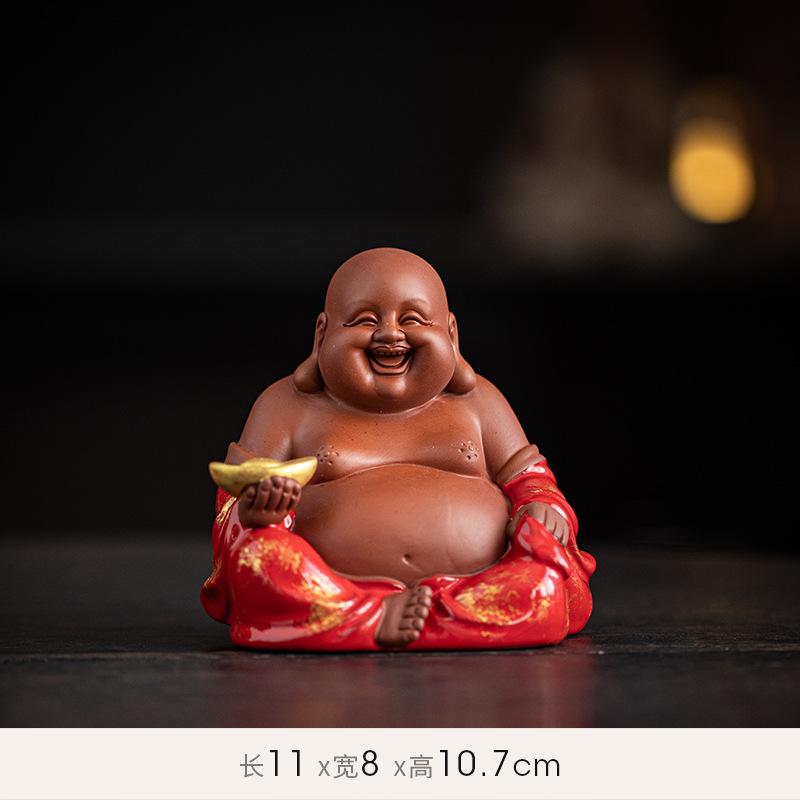 Chinese Zen Purple Clay Fortune Big Belly Maitreya Buddha Smiling Living Room Office Porch Desktop FENG SHUI Statue Decoration