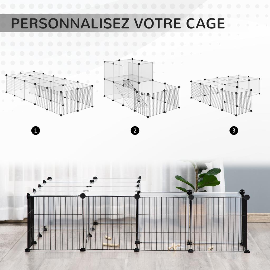 Enclosure for Small Animals DIY Design Modular Cage for Guinea Pigs Rabbits Chinchillas Small Pets 27 Panels Black