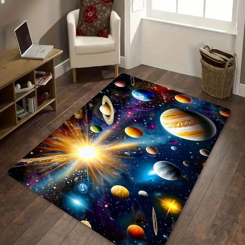 Galaxy Print Flannel Rug Cosmic Space Planets Design Living Room Floor Mat Home Decor Soft Anti Slip Area Rug for Bedroom