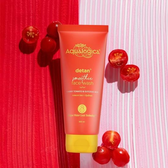 Aqualogica Detan+ Smoothie Nettoyant Visage à la Tomate Cerise et à l'Acide Glycolique pour Éliminer le Bronzage (100Ml) + Spray solaire Detan+ Dewy (100ml) | 2 unités