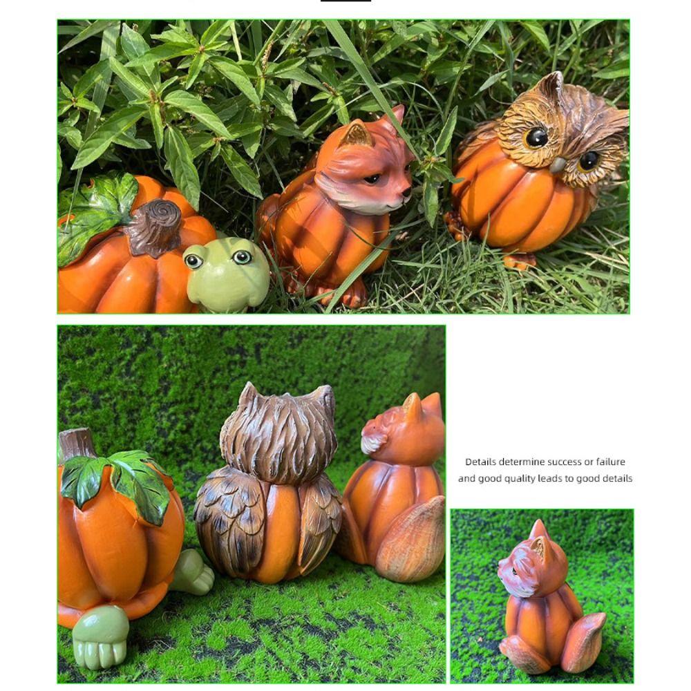 Vivid Animal Head Sculpture Resin Miniature Figurine Ornament Halloween Pumpkin Owl Statue Desktop