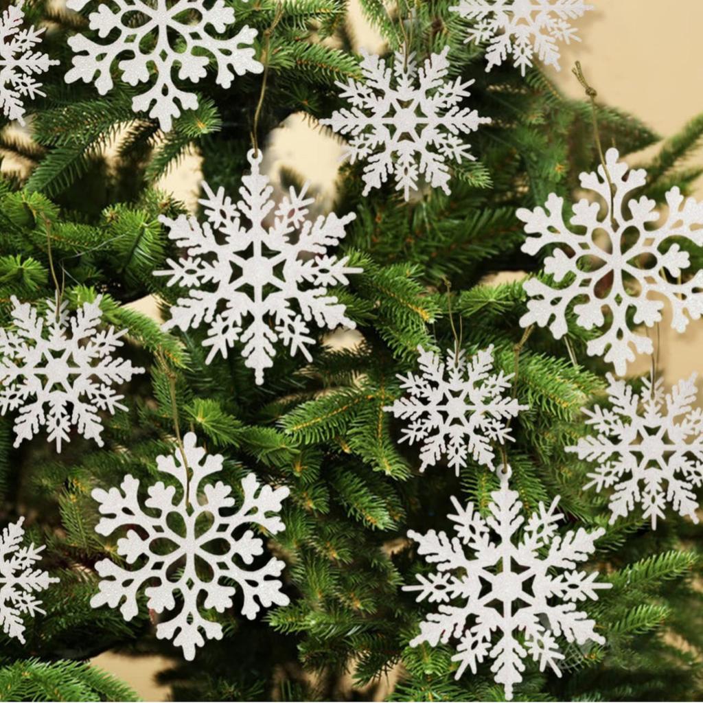 Christmas Snowflake Ornaments White Plastic Glitter Snowflakes Hanging Decorations for Xmas Tree Party Shop Window Decor 36 Pack