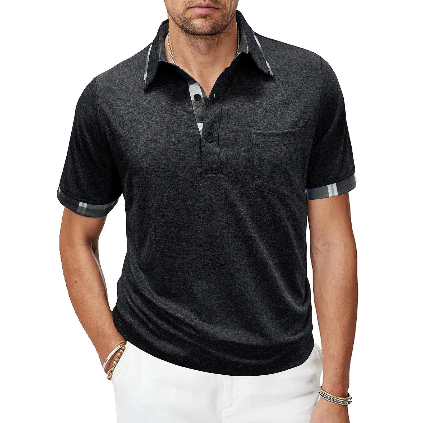 

Men s Color Botton Short Sleeve Top Men s Casual Fashion Shirt L чёрный