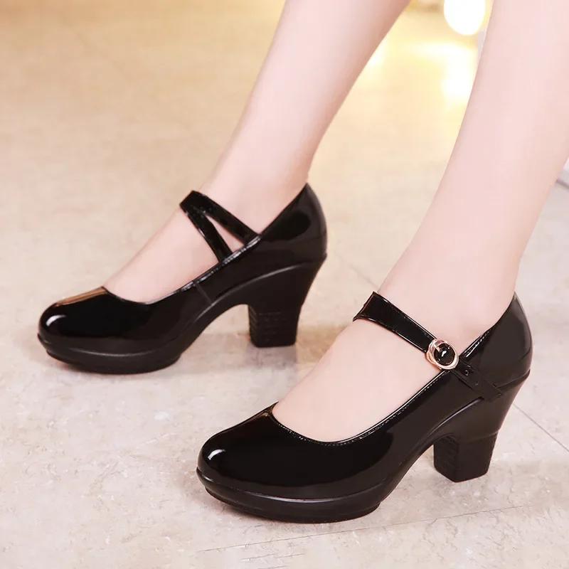 Small Size 32-43 Medium Block Heel Mary Janes Platform Pumps 2025 Fall Shallow Red Wedding Shoes Thick Bottom Dance Model Work