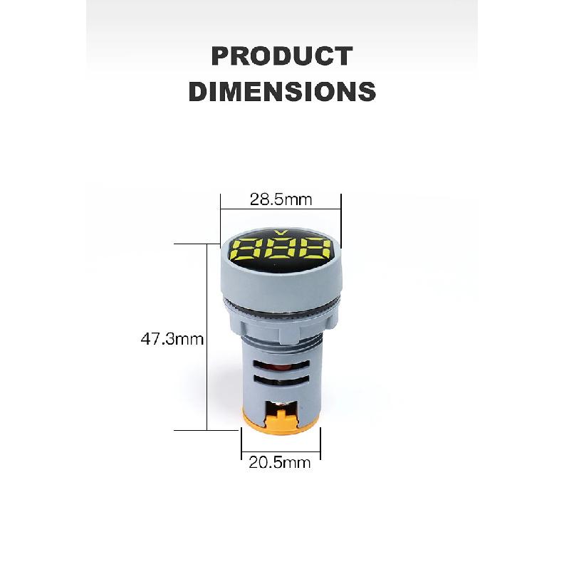 AC30-500V Voltmeter Square / Round Panel LED Digital Display Volt Meter AC 220V 22mm Opening Diameter Mini Voltage Tester Gauge