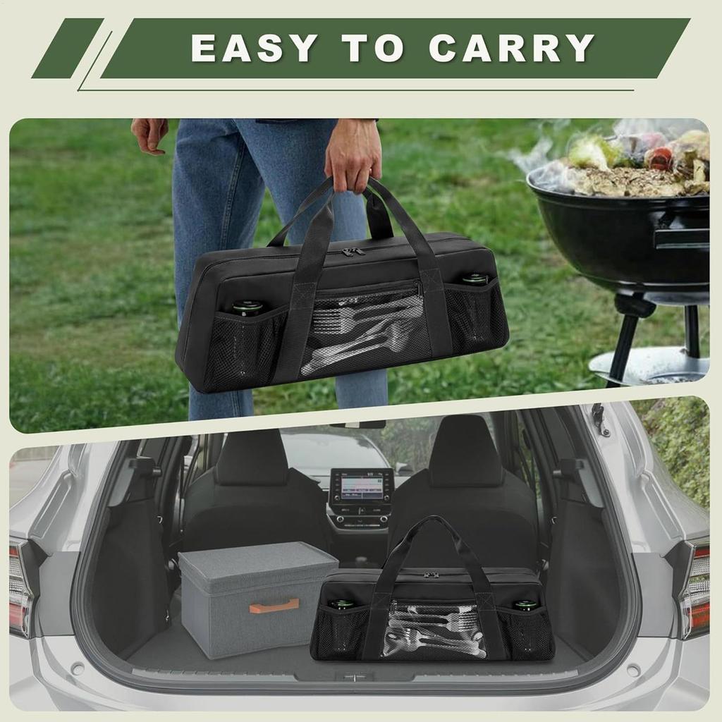 Grillwerkzeug-Aufbewahrung Aufbewahrungsbehälter für Grillutensilien 22 x 6,5 x 7,2 Zoll Ergonomische Griffe Halter Großer tragbarer Koffer