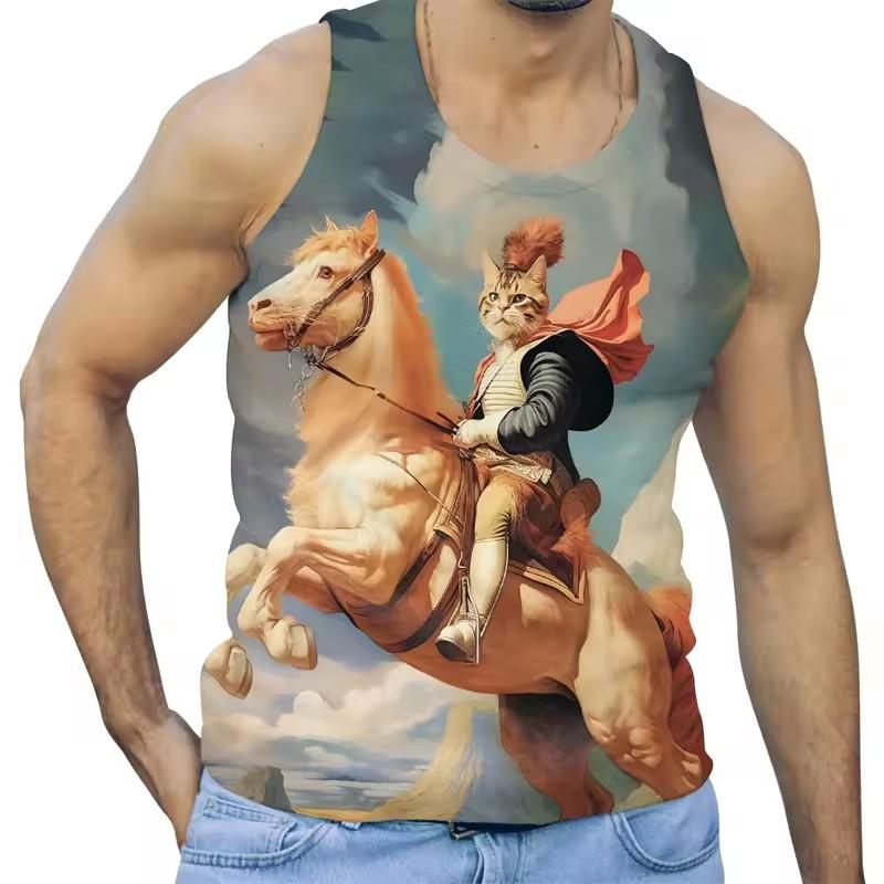 Funny Alien Cat 3D Print Tank Tops Men Clothing Cartoon Animal Letter Vest Cool Sleeveless Harajuku Streetwear Tops Tees