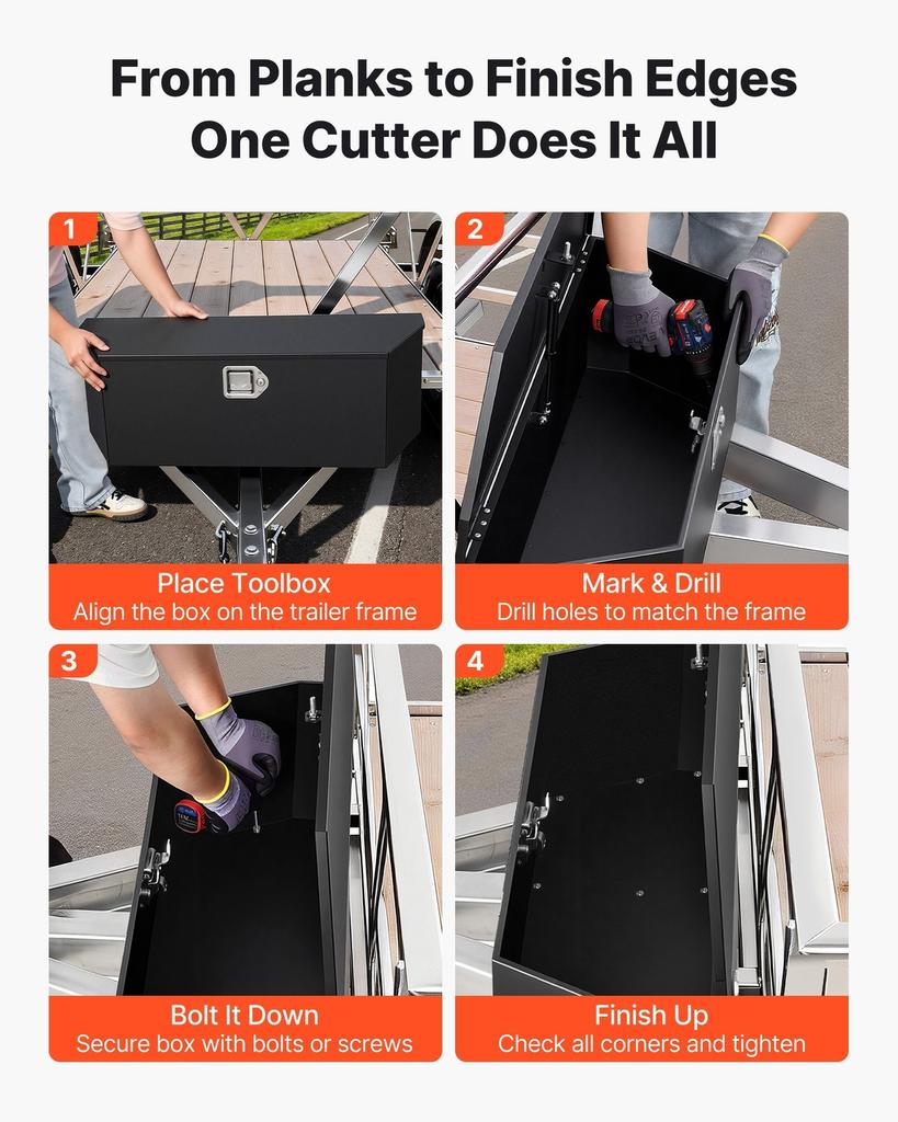 Trailer Tongue Box, 914 x 314 x 305 mm Steel Trailer Tongue Tool Box, Heavy Duty Storage Organizer with Lock and Keys, Utility Tool Chest for Pickup