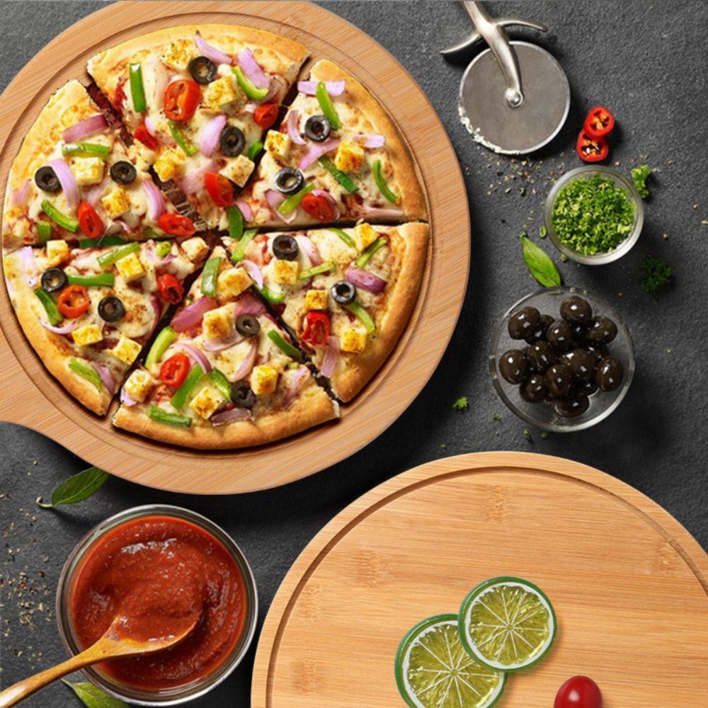 Round Bread Serving Board Bamboo Pizza  Baking Tray High Quality Pizza Making Peel  Kitchenware
