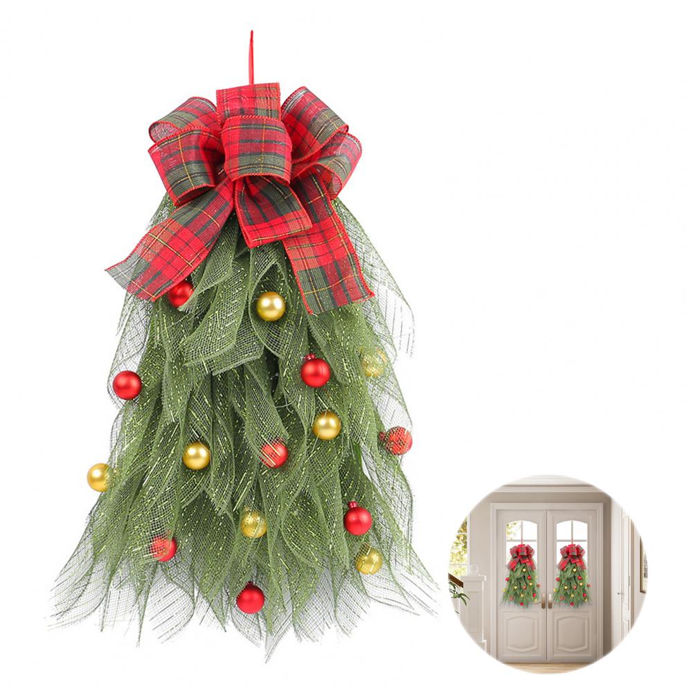 Christmas Wreath for Front Door Handmade Christmas Tree Wreaths with Bow Ball for Front Door Wall Decor Farmhouse for Holiday