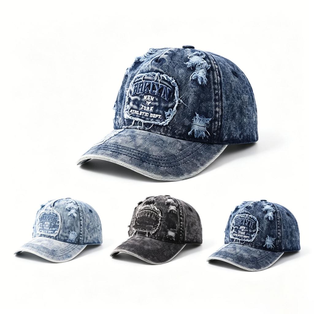 American retro ripped baseball cap men's and women's washed heavy industry embroidery letters big head circumference new face cap
