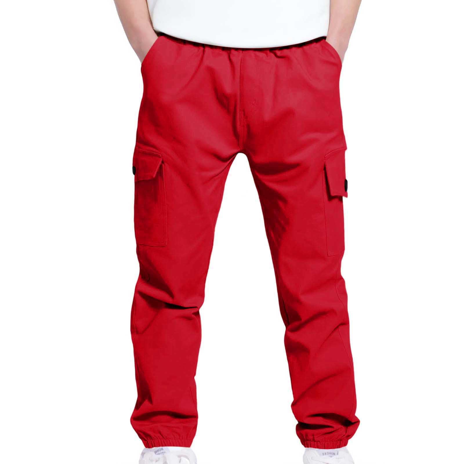

Fashion Children s Casual Sports Overalls Casual Pants Boys And Girls Pocket Elastic Trousers 160 красный