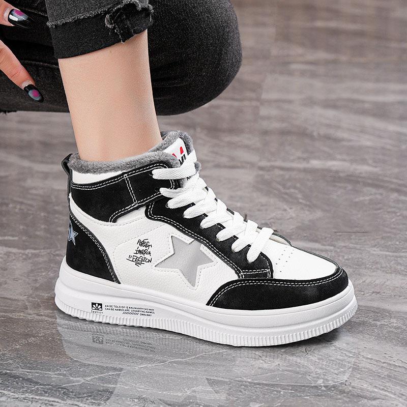 Winter new cotton shoes fleece thickened Martin short boots high top white sneakers NK